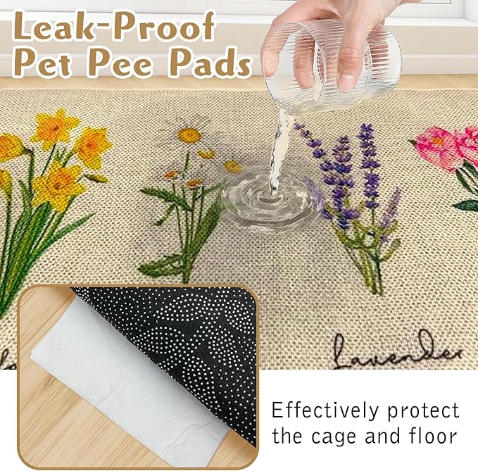 Hamiledyi Guinea Pig Cage Liner 2 Packs Reusable Guinea Pig Pee Pads with Flower Pattern Washable Small Animal Mats for Rabbit Hamster Chinchilla Rat and Other Small Pets (47" L x 16" W)