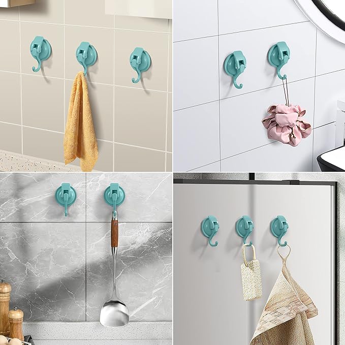 Heavy Duty Vacuum Suction Cup Hooks, Lake Blue Plated Polished Super Suction for Kitchen Bathroom, 2 Pack