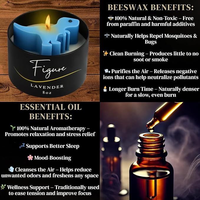 Blue Dinosaur Candle – Handcrafted Soy & Beeswax Blend with Lavender Essential Oil | Calming Candle for Kids & New Moms | Helps Relax & Sleep | Cute Dino Gift, Clean Burn, Made in USA