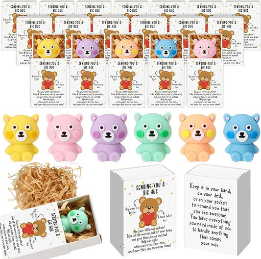 24 Set Employee Appreciation Gifts Bulk Coworkers Thank You Desk Pets Holiday Small Cute Emotional Support Resin Ornaments Card Box for Women Men Adults Office (Bear Eraser)