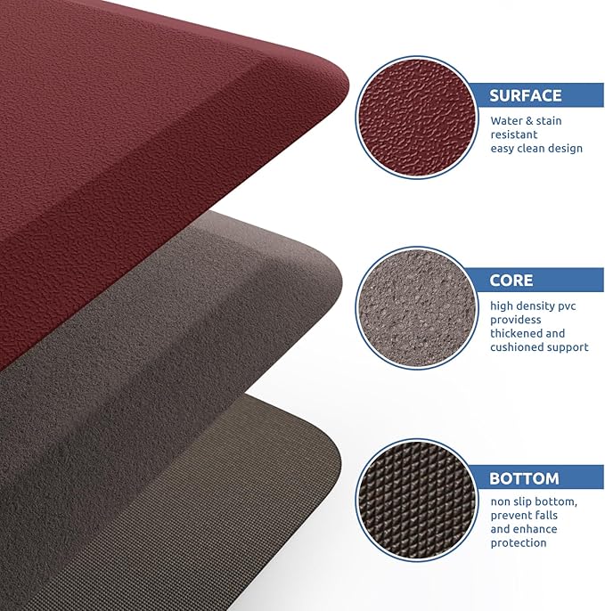 KitchenClouds Kitchen Mat Cushioned Anti Fatigue Kitchen Rug 17.3"x60" Waterproof Non Slip Kitchen Rugs and Mats Standing Desk Mat Comfort Floor Mats for Kitchen House Sink Office (Red)