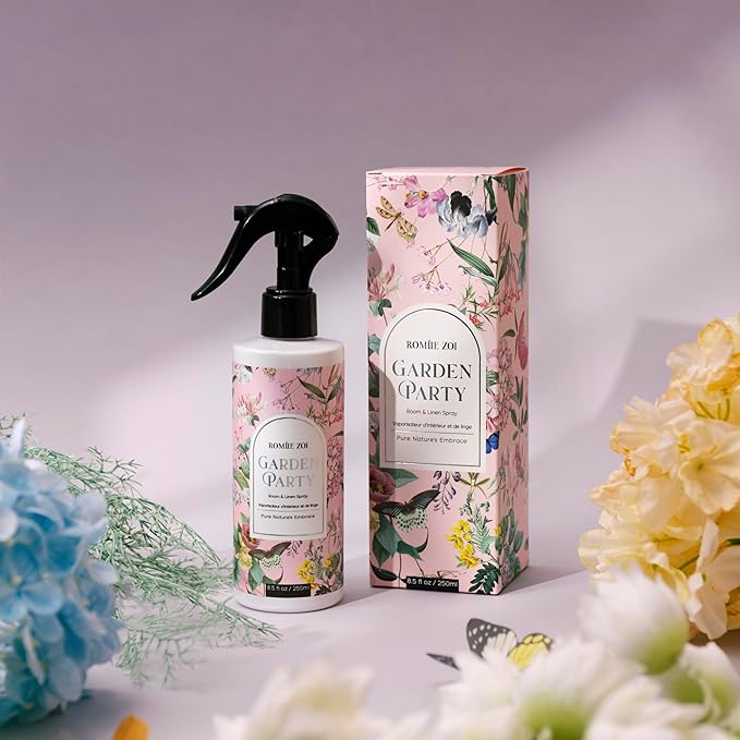 ROMIIE ZOI Linen & Room Air Freshener Spray Room Mist, with Natural Plant Extract - Garden Party - 8.5 FL OZ.