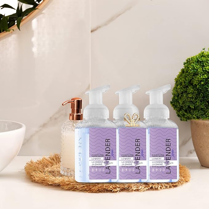 Valentines Foaming Hand Soap, 3 Pack, Moisturizing Hand Soap with Aloe Vera & Essential Oils, Alcohol-Free Hand Wash in Lavender Jasmine Scent, Scented Hand Wash for Kitchen, Bathroom - Free Bracelet