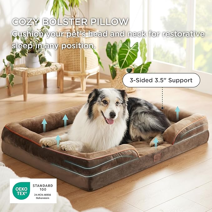 Bedsure XL Plus Orthopedic Dog Bed for Extra Large Dogs - Washable XLarge Dog Cat Bed Waterproof, Comfort Dogs Couch Sofa with Washable Removable Cover, Pet Bed with Nonskid Bottom, Brown, 48"