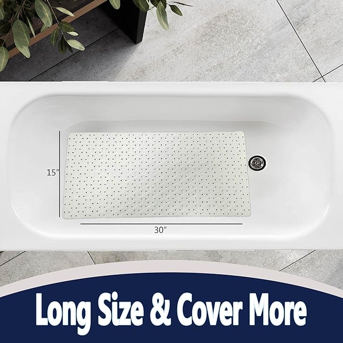 SafeLand- Non-Slip Bath, Shower, Tub Mat, TPR Material, Eco-Friendly, Non-PVC, Machine Washable, No Odor, with Powerful Suction Cups and Drain Holes, Tweed (15"x30" White)