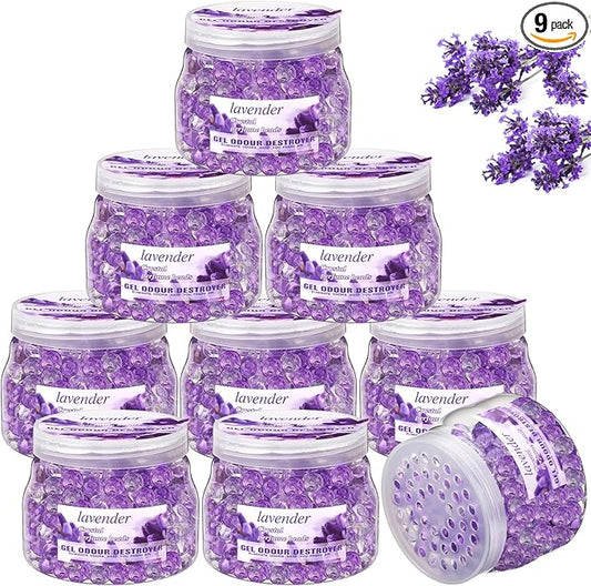 9 Pack Odor Eliminator Gel Beads Bulk 10 Ounces Air Freshener Gel Beads Odor Eliminator for Home, Bathrooms, Cars, Boats and Pet Areas(Lavender)
