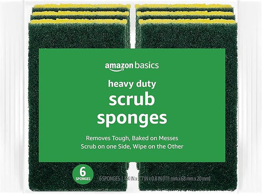 Amazon Basics Cleaning Sponges, Multipurpose, Heavy Duty Scrub Sponges, Yellow/Green, 6-Pack