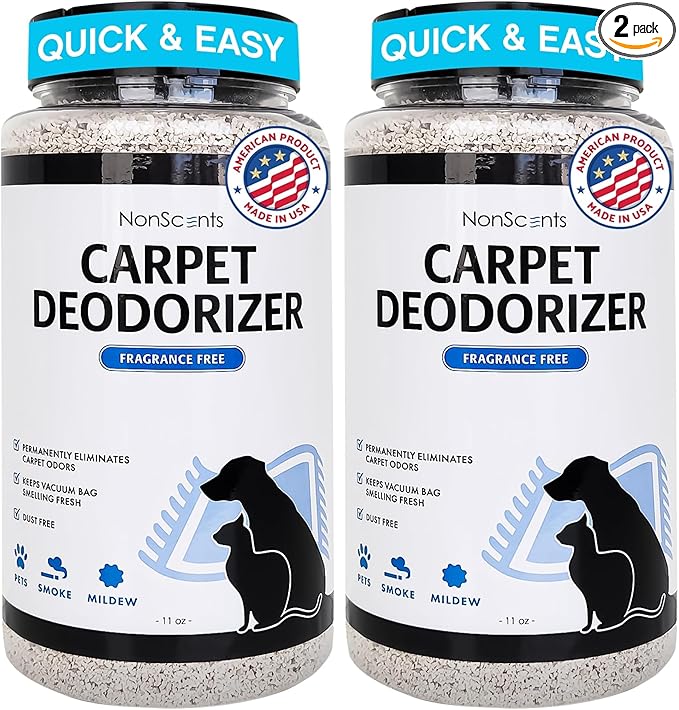 NonScents Carpet & Rug Odor Eliminator - Safe & Fragrance-Free Pet Carpet Deodorizer - Cat and Dog Smell Neutralizer - Removes Pet Urine Odors - Fresh Scent Powder in Pet Areas at Home (Pack of 2)