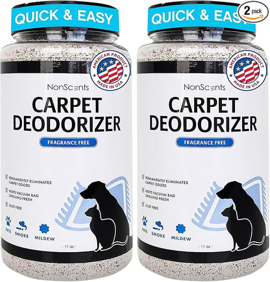 NonScents Carpet & Rug Odor Eliminator - Safe & Fragrance-Free Pet Carpet Deodorizer - Cat and Dog Smell Neutralizer - Removes Pet Urine Odors - Fresh Scent Powder in Pet Areas at Home (Pack of 2)