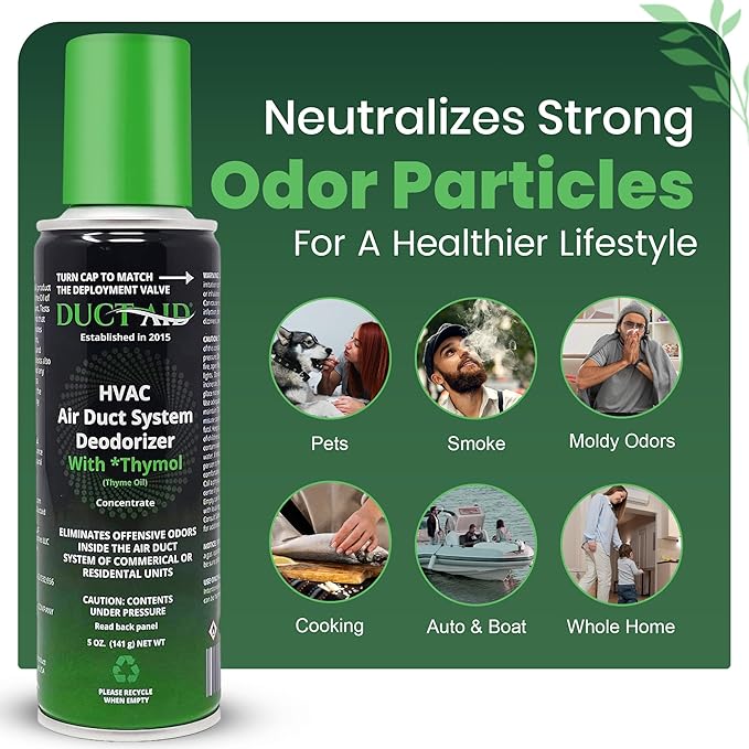 Air Freshener for HVAC Systems, Commercial, Residential & Cars| Made with Thyme extract, natural Plant based | Now available in a Concentrated Formula for maximum effectiveness (Pack 4)