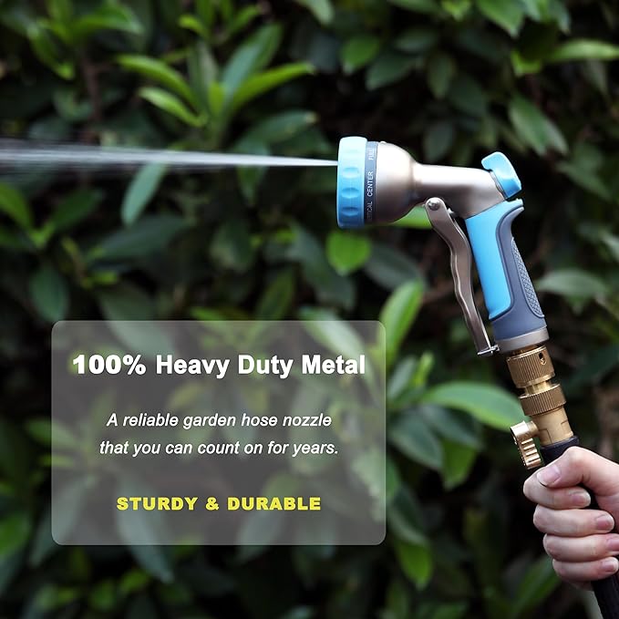 HOSUN Garden Hose Nozzle, Metal Spray Nozzles, Heavy Duty Spray Nozzle for Garden Hose, High Pressure Hose Nozzle with 8 Adjustable Patterns, Hand Sprayer for Plants Watering, Car & Pet Washing