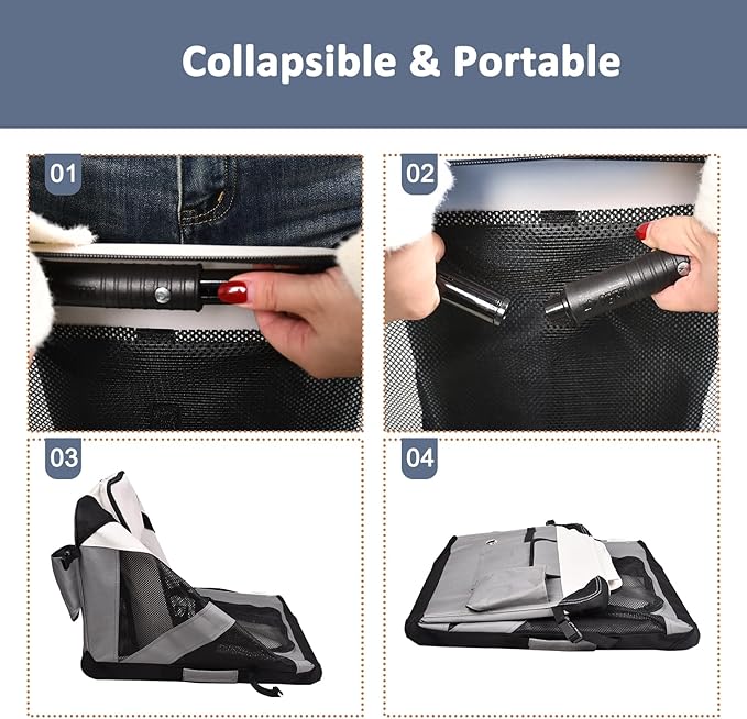 JESPET Soft Dog Crates Kennel for Pets, 3 Door Soft Sided Folding Travel Pet Carrier with Straps and Fleece Mat for Dogs, Cats(7-Light Grey, Large(30" L x 21" W x 23" H))