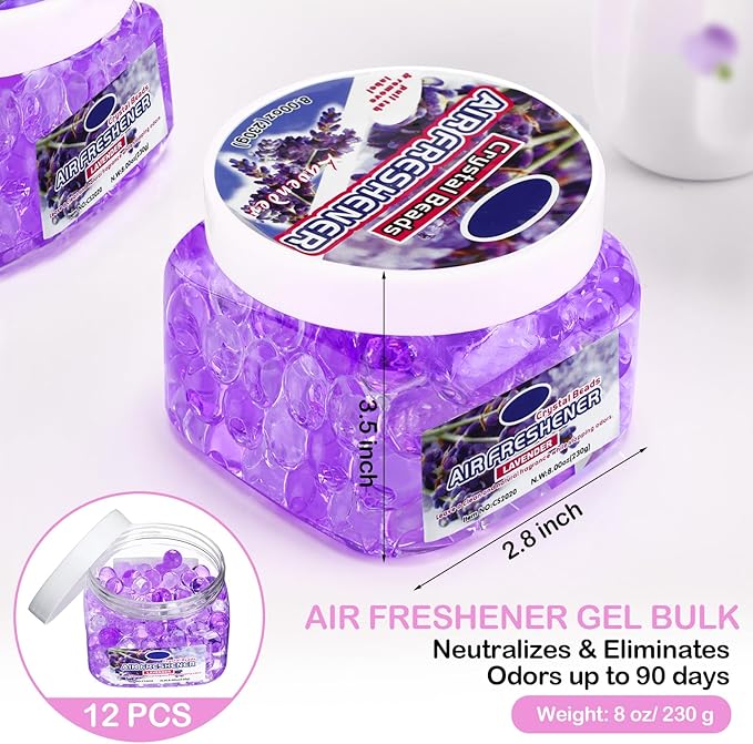 12 Pcs Air Freshener Gel Bulk Odor Eliminator Gel Beads 8 oz Long Lasting Air Freshener Beads Eliminates Odors in Home Bathrooms, Cars, Boats, Rvs and Pet Areas(Lavender)