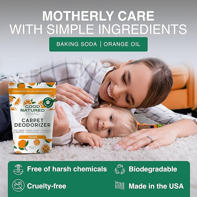 Good Natured Brand | Carpet Deodorizer & Freshener Powder | 31 oz Pet Odor Eliminator for Strong Odor & Pet Urine | Fresh Natural Sweet Orange Scent | Safe for Homes with Pets