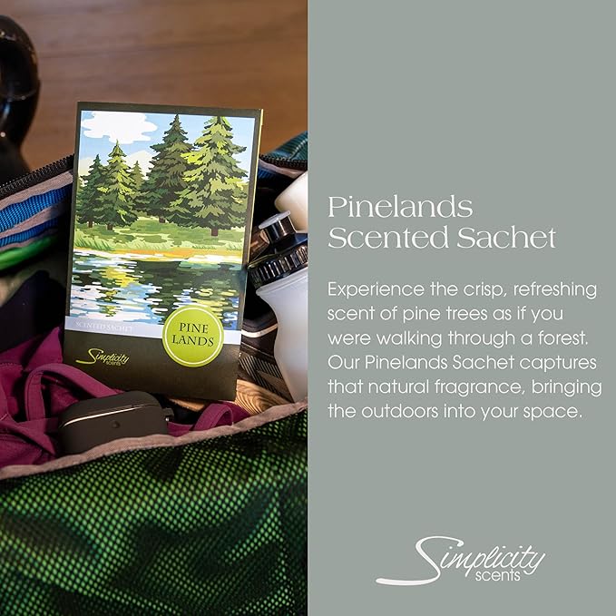 Simplicity Scents Pine Lands Scented Sachets Pack of 6, Everyday - Long-Lasting Scented Bags, Home Fragrance, Air Freshener & Deodorizer for Closet, Room, Drawer, or Cars, Made in USA