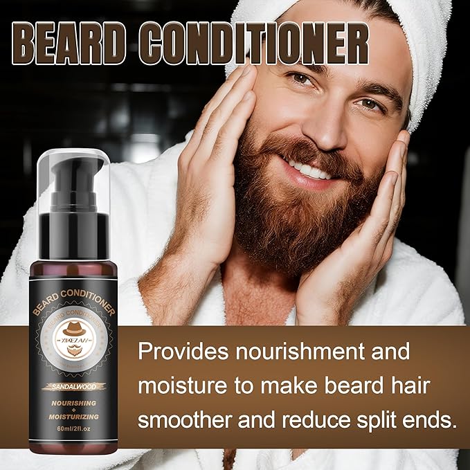 XIKEZAN Beard Kit for Men Care & Trimming Sets with 2 Pack Beard Oils Sandalwood, Wash, Conditioner, Balm, Brush, Comb & Scissors, Christmas Valentines Birthday Gifts for Dad,Stocking Stuffers for Men