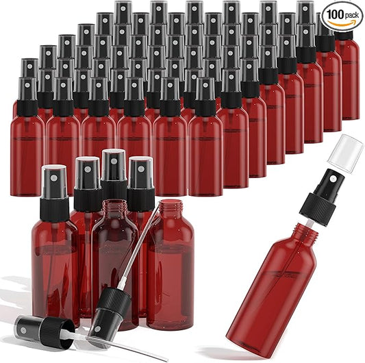 100Pack Small Spray Bottles 2oz, 60ml Travel Spray Bottle Bulk Black Fine Mist Sprayer, Empty Refillable Containers Portable Cosmetic Plastic Spray Bottles for Cleaning, Misting & Skin Care-Red