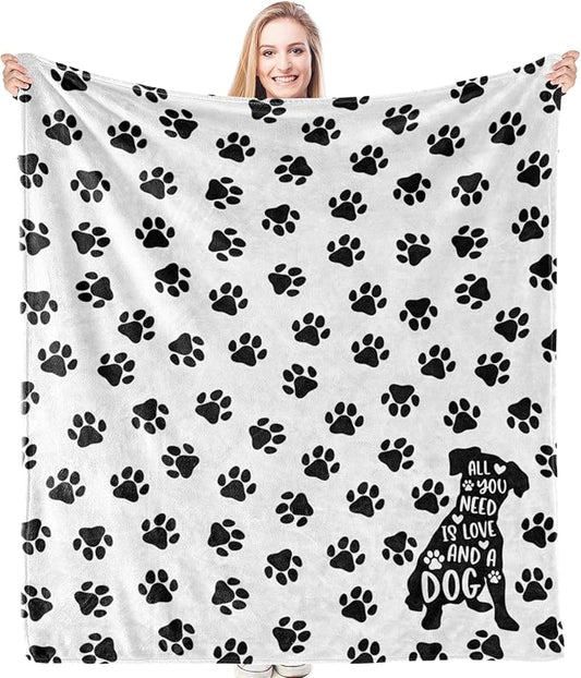 HIWX Paw Print Dog Blanket – Soft Throw for Dog Moms, Gift Idea for Pet Owners, Cozy Blanket for Couch or Bed, 50x60 Inches