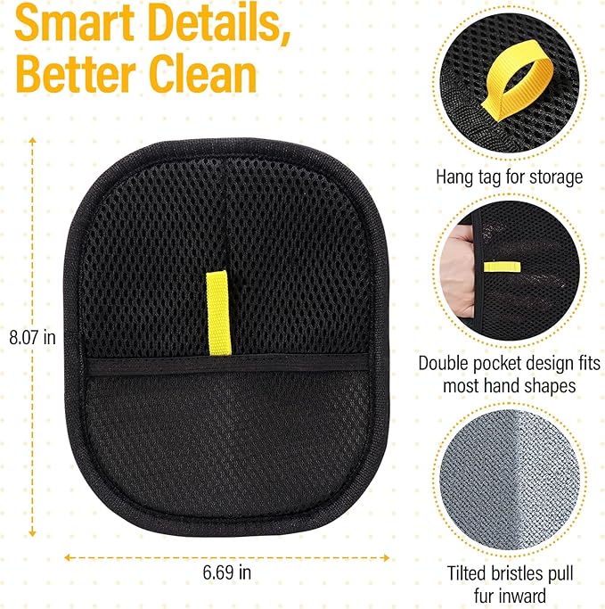 2 Pack Pet Hair Remover for Cats & Dogs, Electrostatic Gloves for Cats Hair Removal, Reusable Dogs Hair Remover for Furniture, Bed Sheets, Couch, Clothes