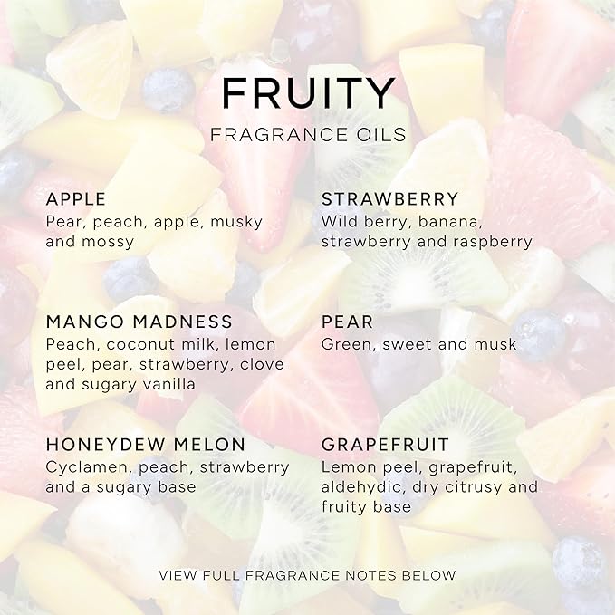 Eternal Essence Oils Fruity Set of 6 Premium Fragrance Oils - Includes Apple, Mango Madness, Honeydew Melon, Strawberry, Pear, and Grapefruit Scented Oil - 10ML