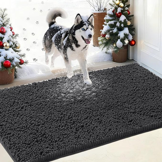 IM HOME Chenille Absorbent Outdoor Doormat 48" x 30", Washable Muddy Door Mats for Dog Non Slip Indoor Doormat Dog Mat for Muddy Paw Front Inside Doormats for Entryway Dark Grey