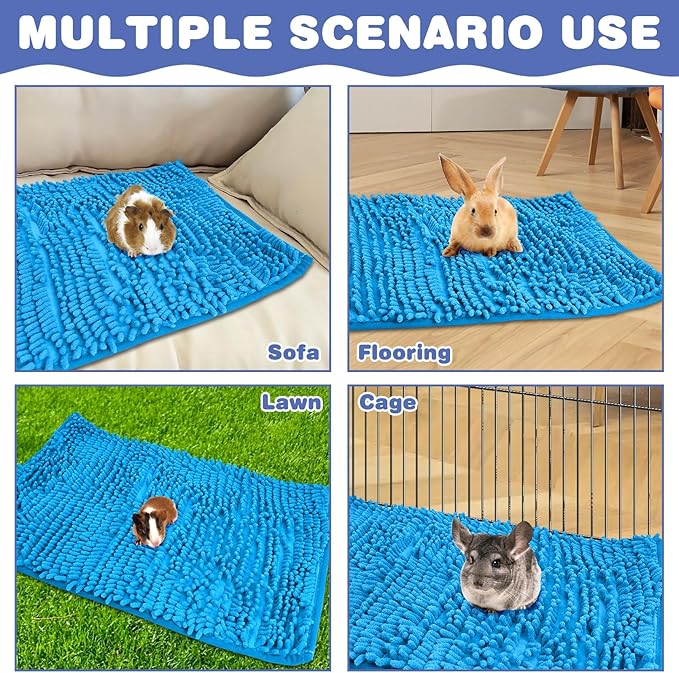 PINVNBY Guinea Pig Cage Liner Washable Fleece Pee Pads Reusable & Non-Slip Guinea Pig Bedding Rabbit Training Mat Small Animal Cage Accessories for Bunny Hamster Rat Ferret (Blue, 55" x 28")