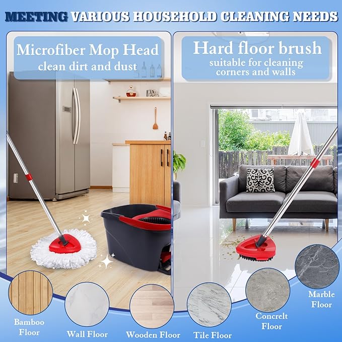 4 Pack Mop Replacement Heads Compatible with Oceda EasyWring 1-Tank System - Includes 1 Mop Scrub Brush Head,1 Mop Base,Microfiber Mop Refills, Easy Cleaning Mop Head Replacement(White)