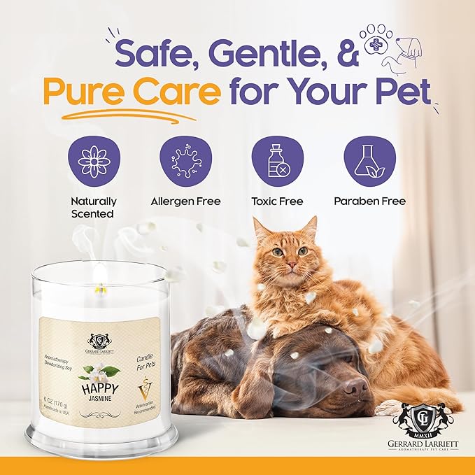 Pet Odor Eliminator Candle Happy Jasmine Scented Candle, Calming Candles Aromatherapy for Home Decor, Soy Wax Pet Candles Odor Eliminator for Animal Lover, Aromatherapy by Gerrard Larriett