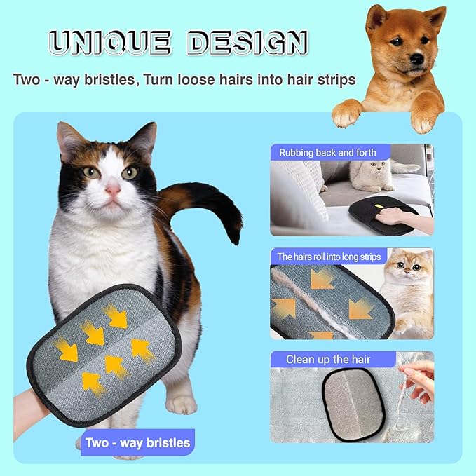 2-Pack Pet Hair Removal Gloves - Gentle Massaging & Hair Removal Tool for Cats and Dogs |It can be reused and Washed, Can Be Directly Used for Pets, Sofas, Carpets, Beds and Car Seats