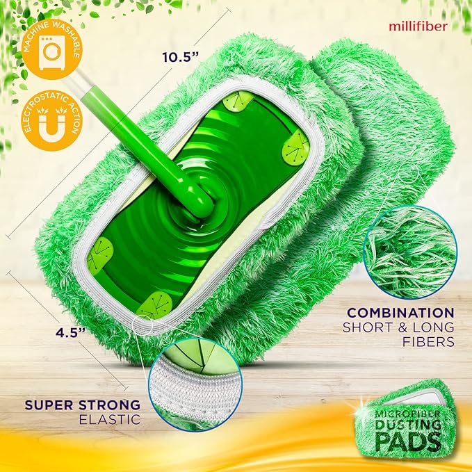 Heavy Duty Duster Refills for Swiffer Sweeper Mop (2 Pack) - Reusable Dry Sweeping Pads (Mop is Not Included)