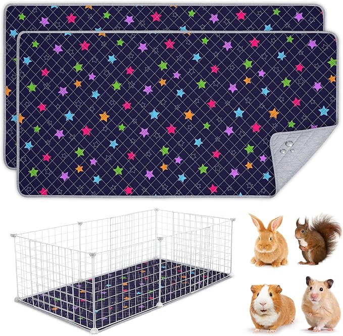 2 Pack Guinea Pig Bedding, Washable Guinea Pig Cage Liner Reusable Guinea Pig Mat Waterproof Guinea Pig Bedding for Cage, Super Absorbant Guinea Pig Pee Pads for Small Animals Hamster Rabbit Squirrel
