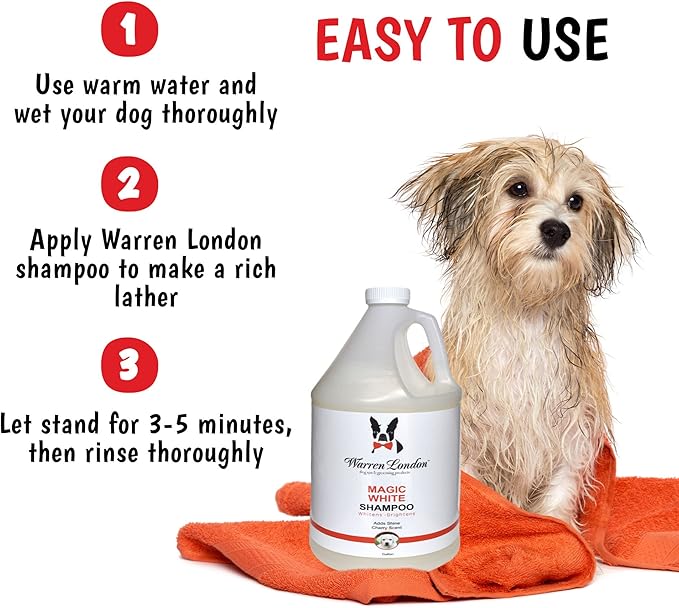 Warren London - Magic Bright Dog Shampoo, Whitening Shampoo for White Dogs & Lighter Dog Coats, Grooming Supplies are Puppy and Cat Safe, Cherry Blossom Scent, 128 Ounce, Made in USA