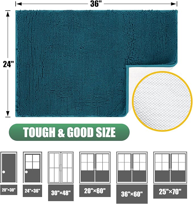 IM HOME Chenille Absorbent Outdoor Doormat 60" x 36", Washable Muddy Door Mats for Dog Non Slip Indoor Doormat Dog Mat for Muddy Paw Front Inside Doormats for Entryway Teal Blue