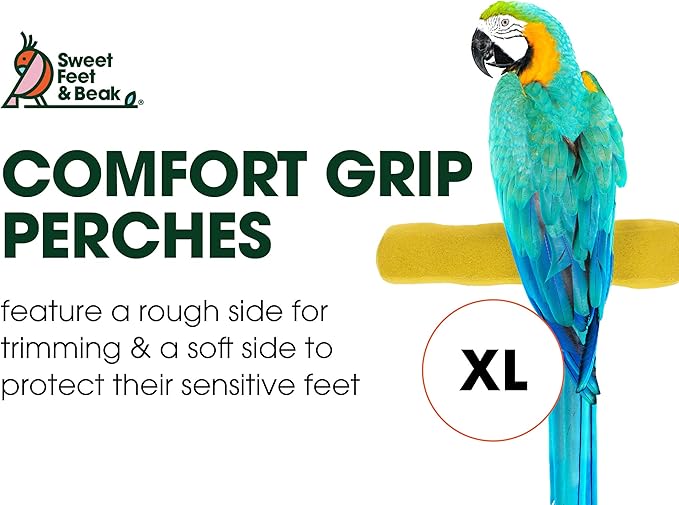 Sweet Feet and Beak Comfort Grip Safety Perch for Bird Cages - Patented Pumice Perch for Birds to Keep Nails and Beaks in Top Condition - Safe Easy to Install Bird Cage Accessories - XL 13.5"
