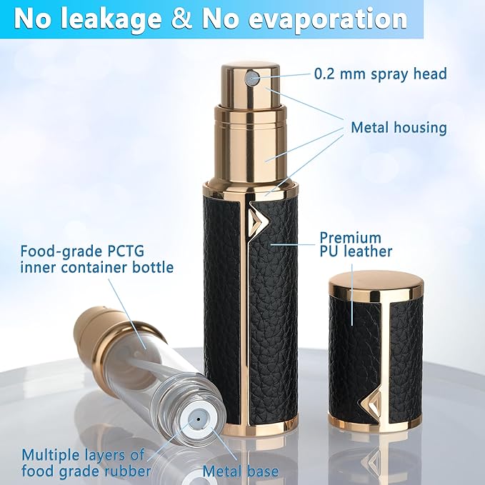 Refillable Travel Perfume Atomizer Bottle - 5ml Luxury Pocket Perfume Dispenser Pump, Travel Perfume Atomiser, Cologne Dispenser, Portable Size Sprayer Bottle for Traveling (Black)