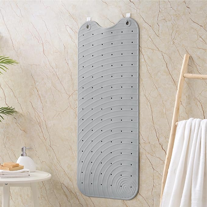 Extra Long Rubber Bathtub Mat, Non-Slip Shower Tub Mat, 39x16 Inch, Bath Tub Floor Mat with Suction Cups and Drainage Holes, Grey