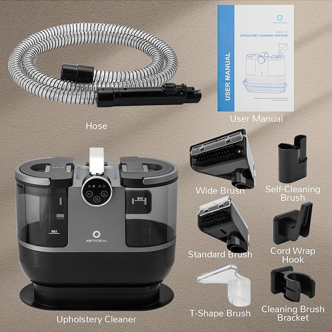 Airthereal S1 Carpet Cleaner Machine, Instant Heating Portable Upholstery Spot Cleaner, Shampooer Machine with Self-Cleaning, 14 Kpa Stain Remover Deep Cleaner for Pets, Stairs, Car Seat and Couch