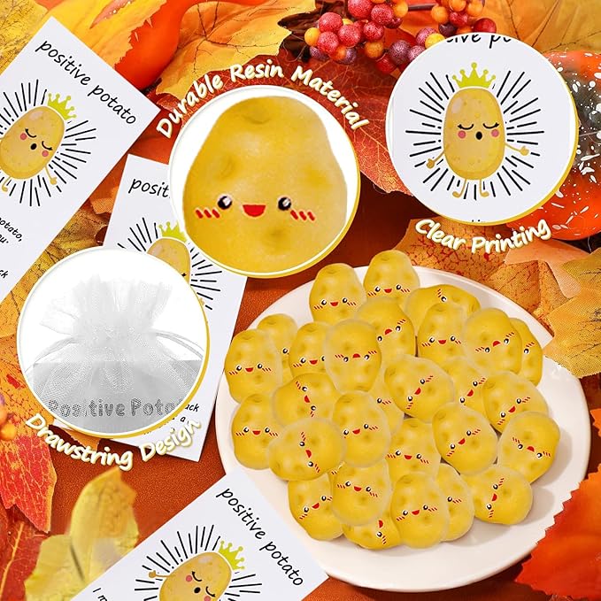 40Pack Positive Potato Bulk Gifts,Inspirational End of Year Student Emotional support,Resin Cute Realistic Potato with Funny Card Organza Bag Positive Gift for Coworker Staff Students Teacher