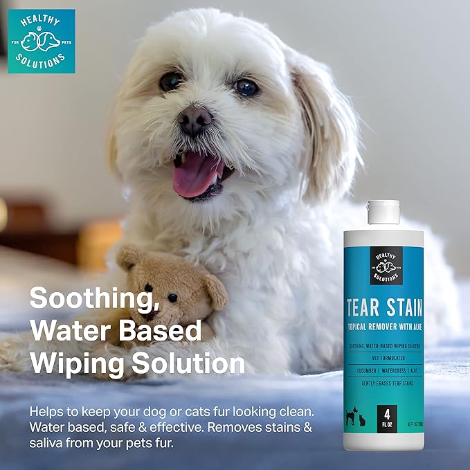Tear Stain Remover for Dogs - 4 fl oz Solution for White Dogs & All Other Dog Breeds - Eliminates Unsightly Eye Tear Stains for Dogs & Cats