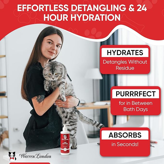 Warren London Ultimate Cat Grooming Gift Box – 5-in-1 Premium Kit with Detangler Spray, Hydrating Butter, Waterless Dry Shampoo, Self-Cleaning Pin Brush & Nail Clippers | Complete at-Home Cat Spa Set