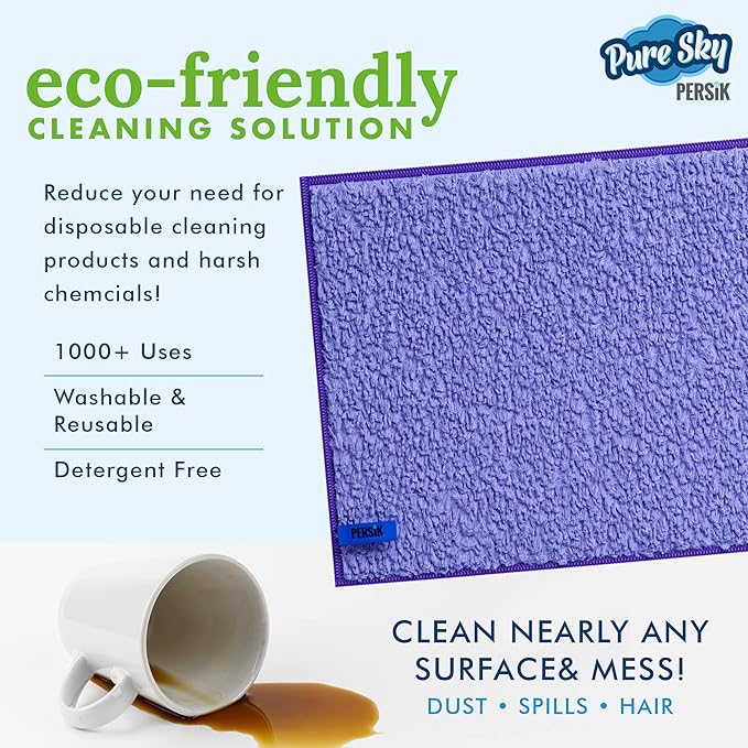 Pure-Sky Magic Deep Clean Cleaning Cloth – JUST ADD Water No Detergents Needed - Multipurpose Ultra Microfiber Cloth - Stick-Attachable for Mop, or as Handheld Microfiber Towels to Clean Any Surfaces
