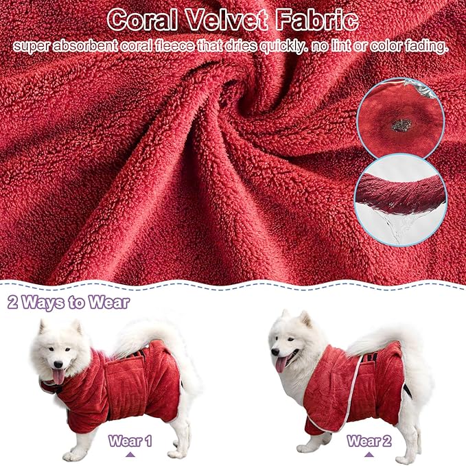 Dog Towel, Gimilife Dog Bathrobe Pet Grooming Towel Drying Coat Robes for After Bath Collection Absorbent Microfiber Towels Dogs Bath Towels for Drying Dogs Small Medium Large