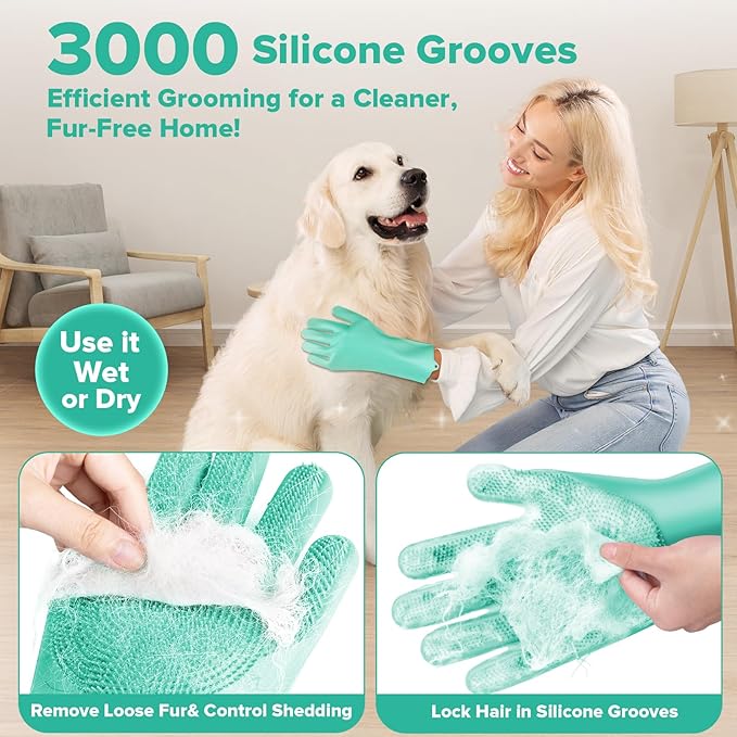 6PCS Pet Grooming Kit for Dogs,Cats and Horses | Dog Washing Gloves | Dog Bath Brush | Dog Bath Gloves | Dog Shampoo Brush | Pet Grooming Gloves | Dog Bath Supplies (Green)