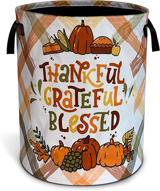 Thankful Grateful Blessed Laundry Basket Oxford Cloth Laundry Hamper With Handle Foldable Portable Clothes Storage Basket 18.9 X 16.5 Inch Storage Bag For Laundry Room/Bathroom/Bedroom/Dormitories