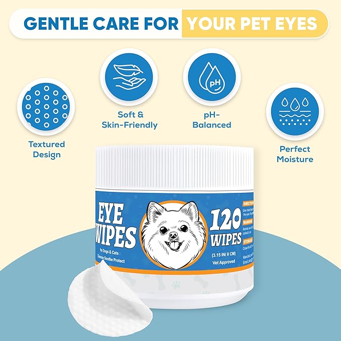 Dog and Cat Eye Wipes - 240ct/2pack Dog Tear Stain Remover Eye Wipes - with Chamomile & Witch Hazel - 3.15" Presoaked & Textured Pet Wipes for Eyes