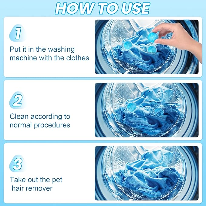 12pcs Pet Hair Removers for Washer, Reusable Washing Machine Lint Removers Catcher, Pet Hair Removal Tools for Clothes, Blankets, Coats- Blue