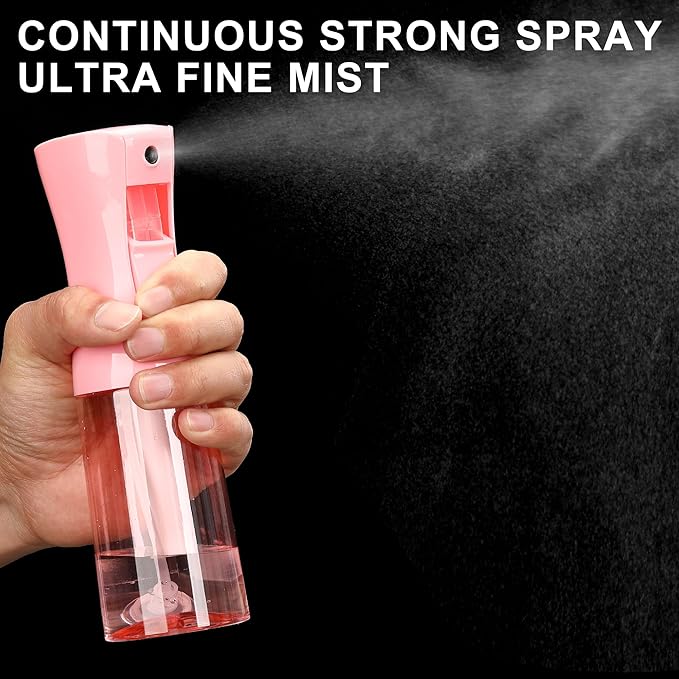hair spray bottle, ultra-fine spray continuous spray bottle (200ml/6.8oz), used for hair design, vegetation, cleaning and skin care - empty, reusable (Pink transparent)