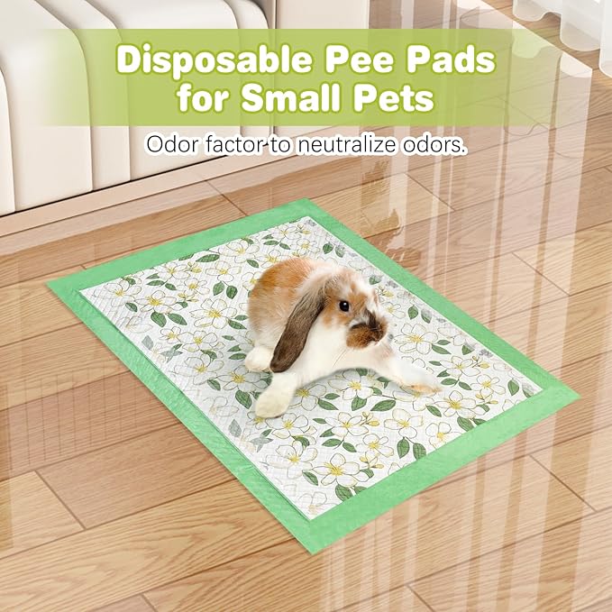 Fhiny 50 PCS Disposable Guinea Pig Cage Liner, 18'' x 24'' Super Absorbent Rabbit Pee Pads Odor Control Small Pet Cage Bedding Accessories for Rabbit Bunny Ferret Cat Puppy and Other Small Animals
