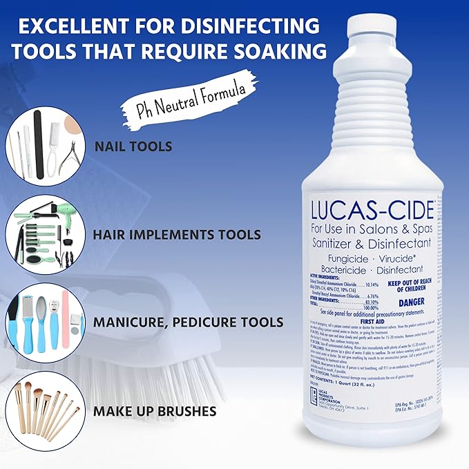LUCAS-CIDE Salon and Spa Disinfectant, Hospital Grade, Blue, 32 Fl Oz