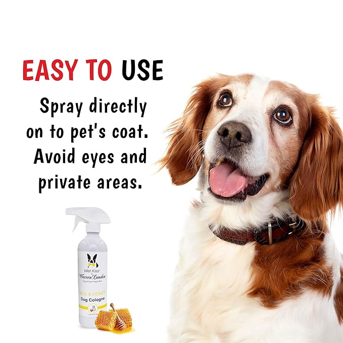 Warren London Wet Kiss Dog Cologne Spray – Milk & Honey | Long-Lasting Odor Eliminator & Coat Freshener for Dogs & Cats | 16 oz